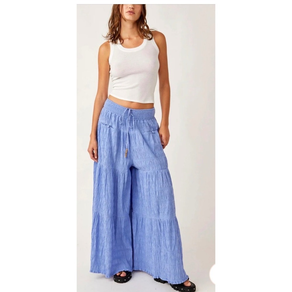 NWT** Free People In Paradise Wide Leg Pant Parachute Misty Dawn Medium Gauze
